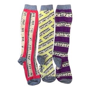 4/$25 Little Miss Matched Girls Knee High Socks Colorful Ruler School One Size